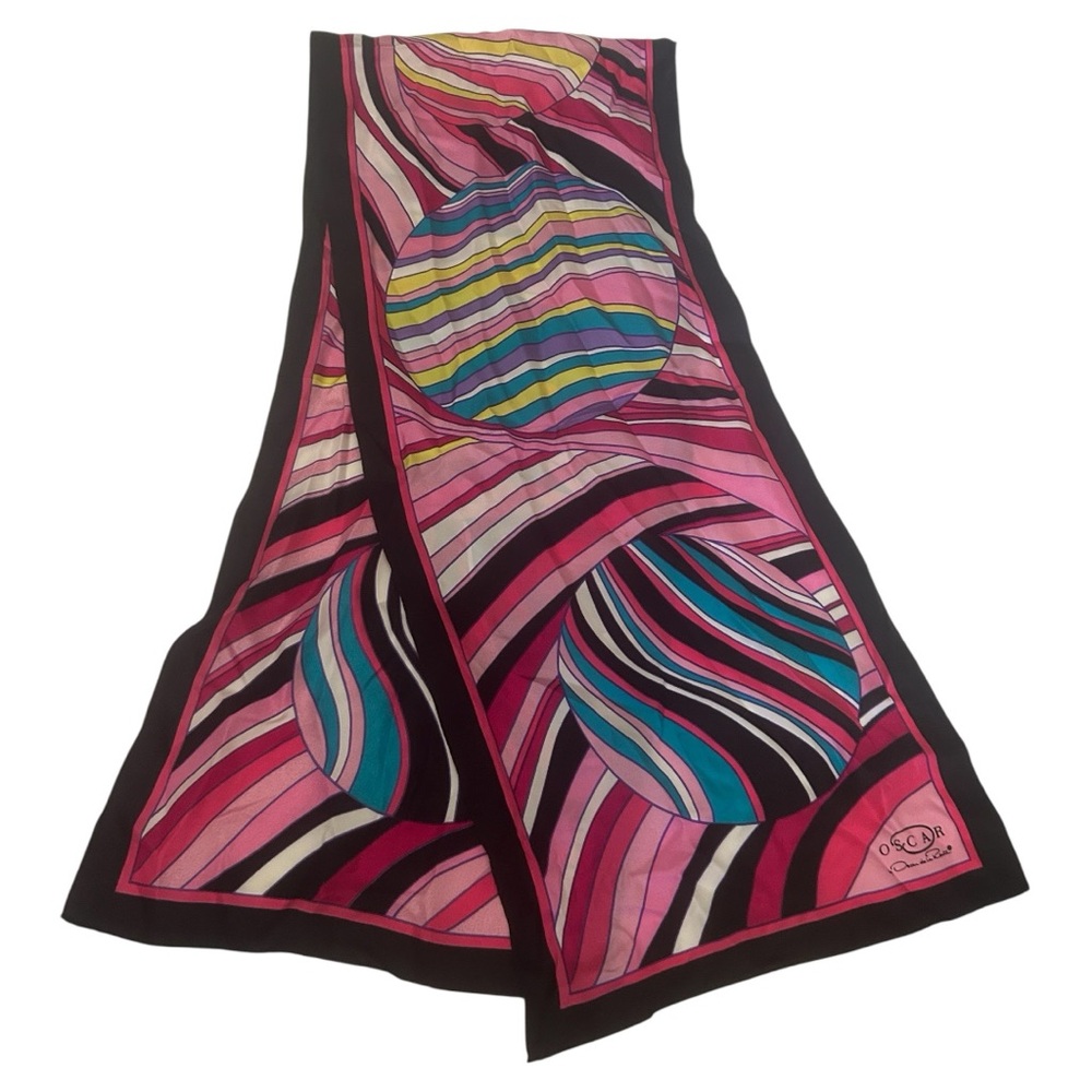Oscar de la Renta striped pink white black design printed scarf